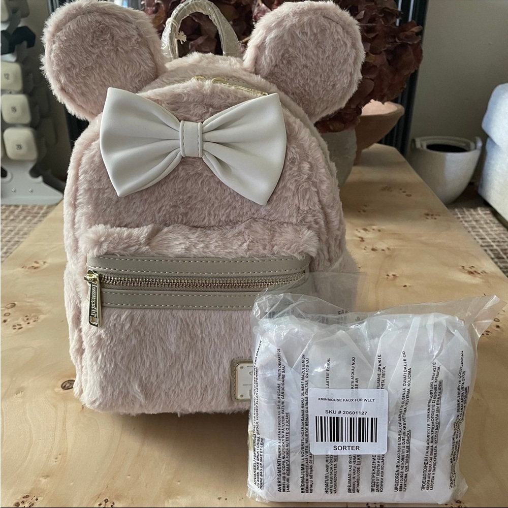 Loungefly Disney Minnie Mouse Faux Fur Mini Backpack & Wallet Set